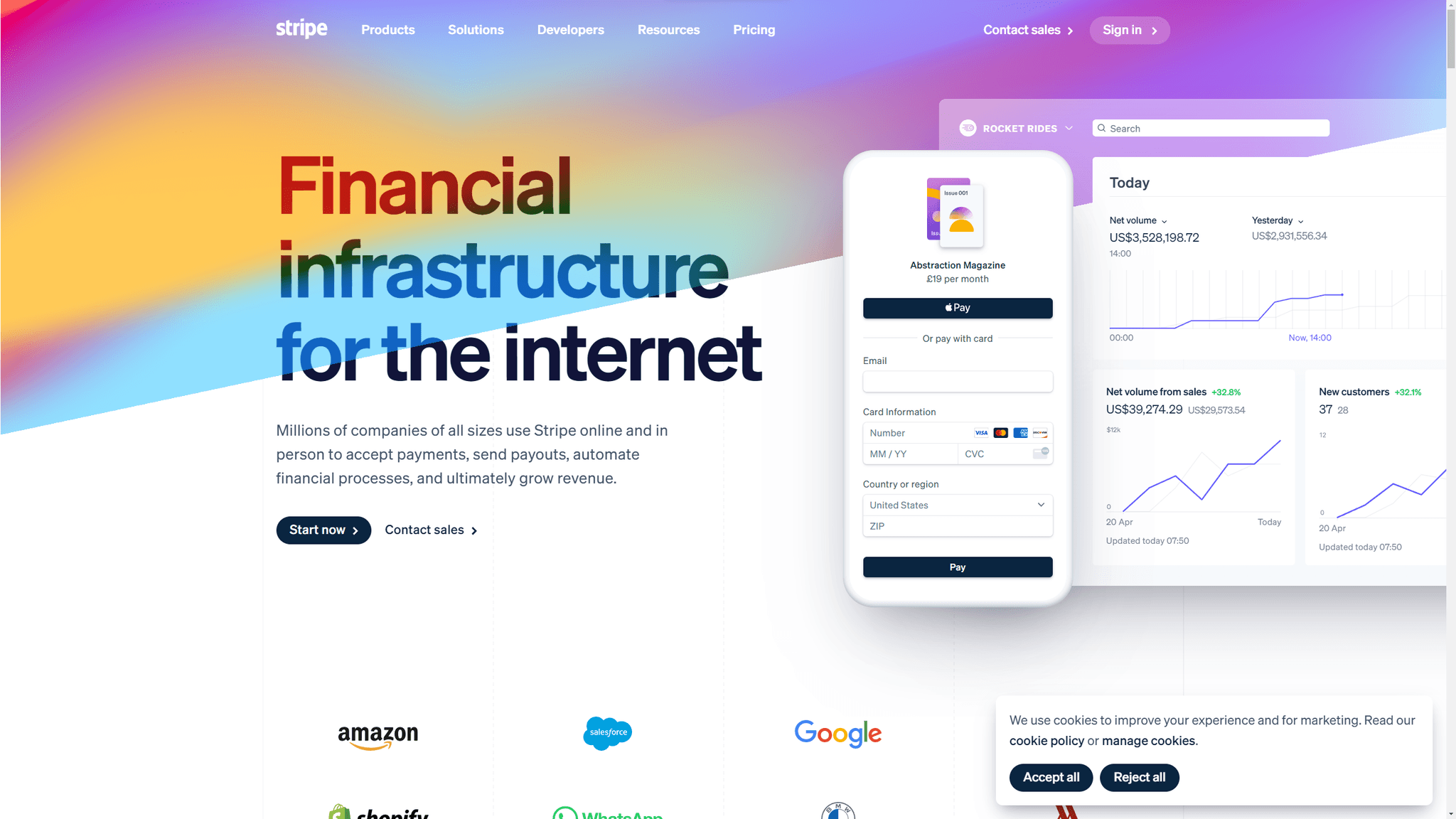 The Stripe homepage