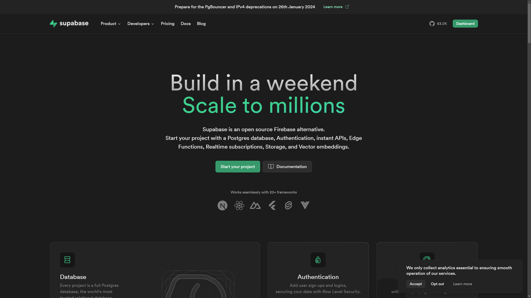 The Supabase homepage